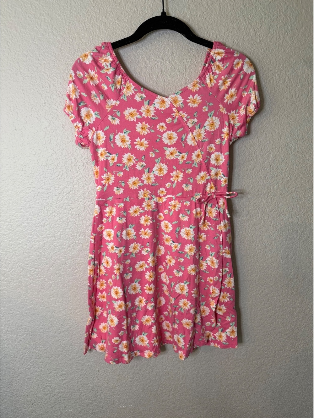 Girls Large Floral Pink Dress